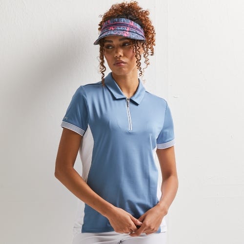 Kirby Ladies Zip Neck Polo Shirt - Coronet Blue/White